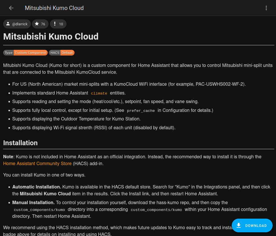 HACS Kumo Cloud information