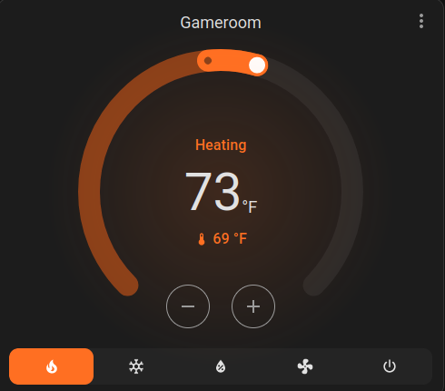Thermostat card with HVAC controls.